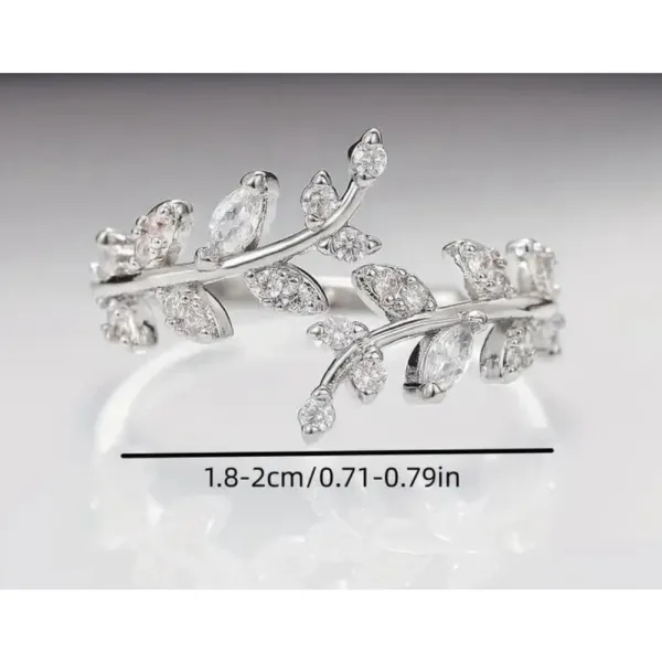 Boutique Sparkly 5a Cz‎ Leaf Ring | White Gold Plated Sterling Silver - Image 7