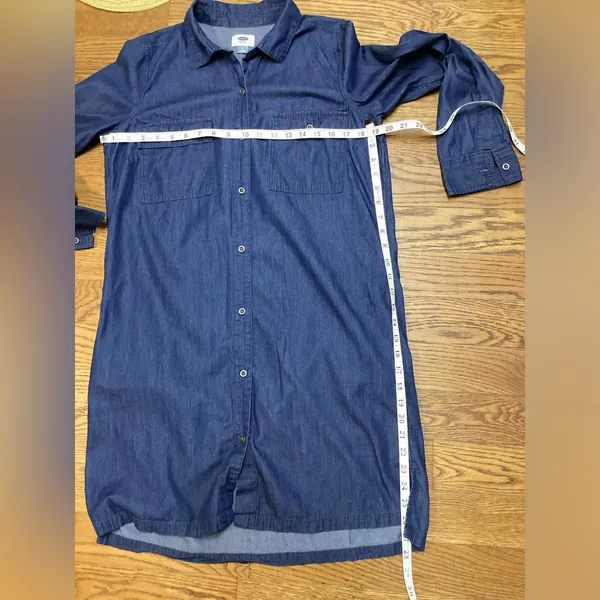 Old Navy Cotton Button Up Dark Chambray Denim Dress Size Medium - Image 3