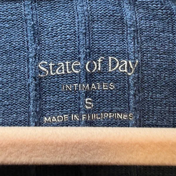 State of Day Intimates Blue Ribbed Henley Pajama Set Long Sleeve Wide Leg Small - Image 4