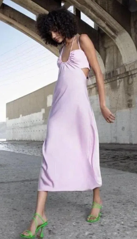 ALC Frank Sienna Cut-Out Satin Midi Dress in Light Pink Size US 0 - Image 4