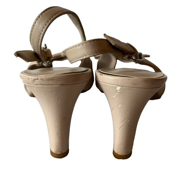 Etienne Aigner Vivica Tan Matte Leather Peep Toe Slingback Heels Sandals sz 8.5 - Image 6