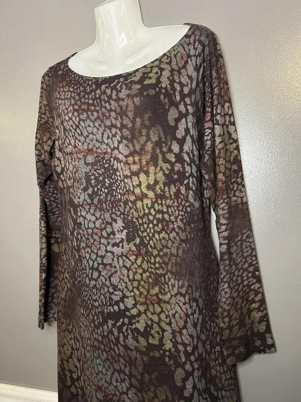 Nally & Millie Dress Womens Large Brown Multicolor Abstract Knit Tunic Boho - Image 4