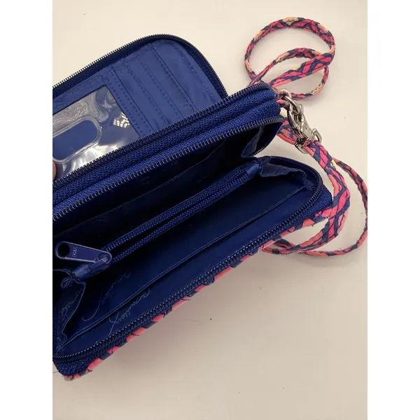 Vera Bradley Crossbody Wallet‎ Womens Small Pink Navy Blue Quilted Geometric Bag - Image 5