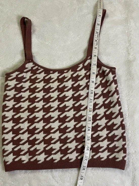 Willow & Wind Brown and White Modern Houndstooth Crop Top size S - Image 2