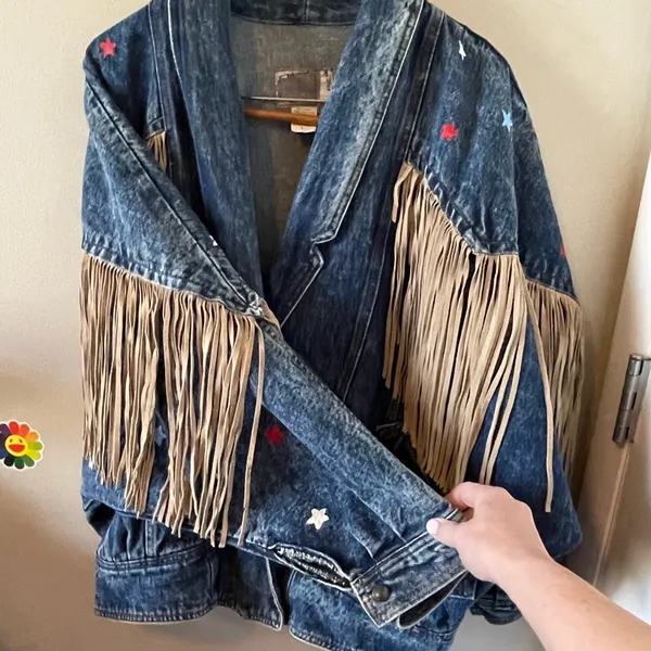 🤠Fringe Denim Western Jacket💃🏼 ~Large Blue - Image 14