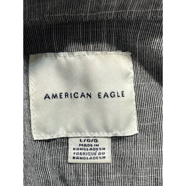 American‎ Eagle Short Sleeve Button Up Shirt Men L Gray White Striped Minimalist - Image 5