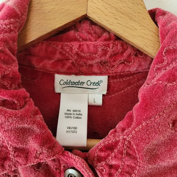 Coldwater Creek Red Velvet Embroidered Jean Jacket Style Women's Sz Large Boho - Image 3