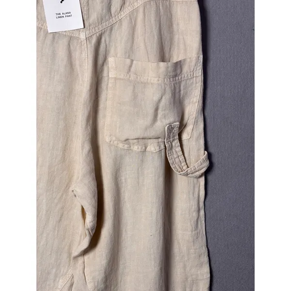 Zara Womens Alana Linen Pant M Beige Cargo Wide Leg Seam Detail Coastal Grandma - Image 5
