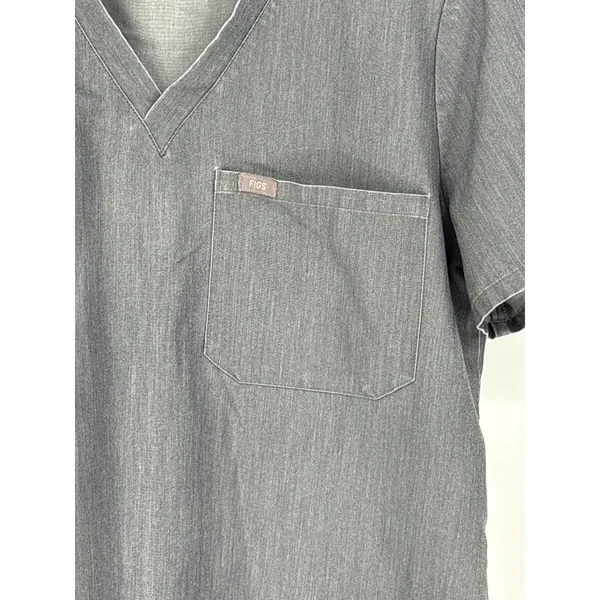 FIGS‎ Caspian V-Neck Scrub Top Large Heathered Charcoal Gray Single Pocket - Image 3