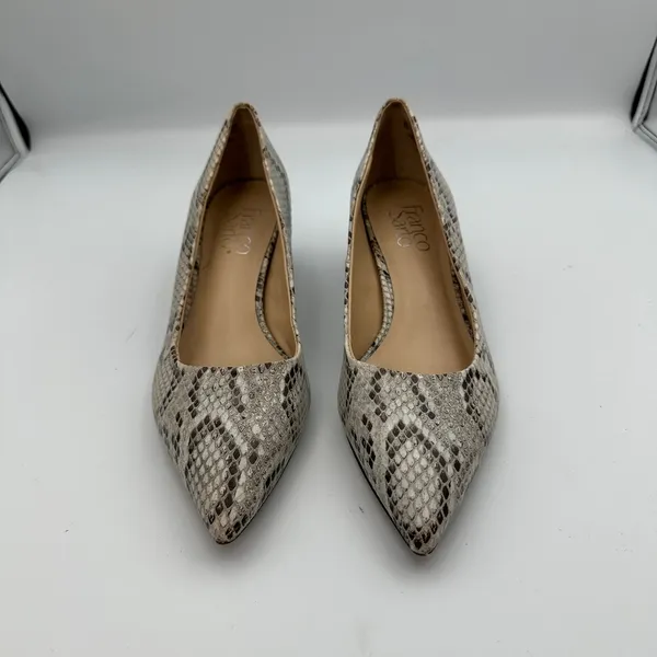 Franco Sarto Snakeskin Pointed Toe Block Heel‎ Pumps Women's 6M Beige Neutral - Image 3