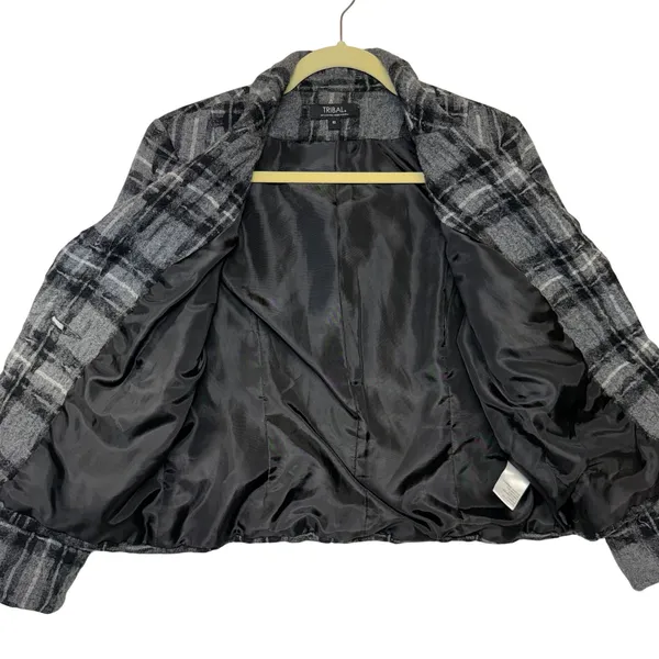 Tribal Womens Grey Black Plaid‎ Single Button Blazer Jacket Size 6 Professional - Image 4