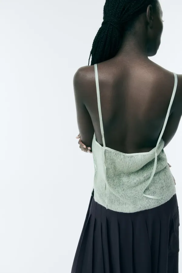ZARA NWT MATCHING KNIT CAMISOLE TOP in sea green. Size large - Image 4