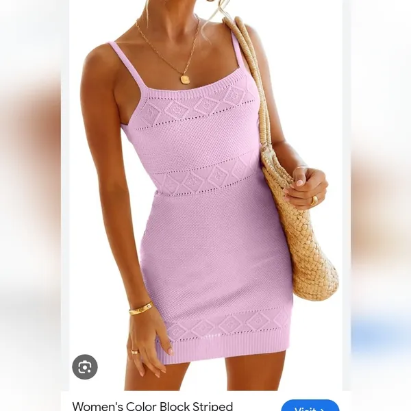 Striped Beach Dress Elegant Pink Knit Size Mediun Hot Pink In Color - Image 2