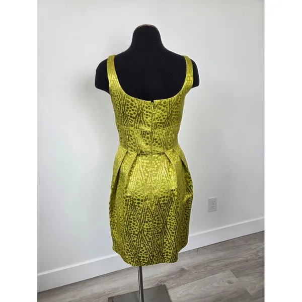 Antonio Melani Lime Green Gold Metallic Dress Midi Cocktail Evening Formal 4 - Image 4