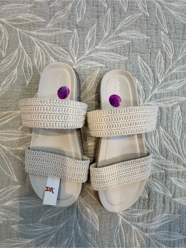 Nautica Women's Cream Woven Double-Strap Slide Sandals - Image 2