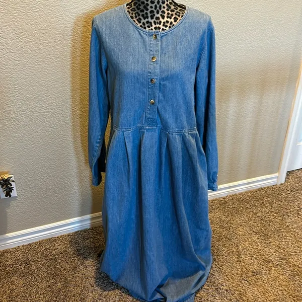 Women’s Vintage Lands' End long-sleeve denim maxi prairie dress - Image 13