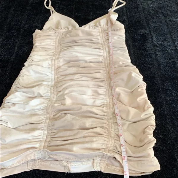 Women's Sky to Moon Cream Beige Bodycon Ruched Mini Dress Small - Image 7