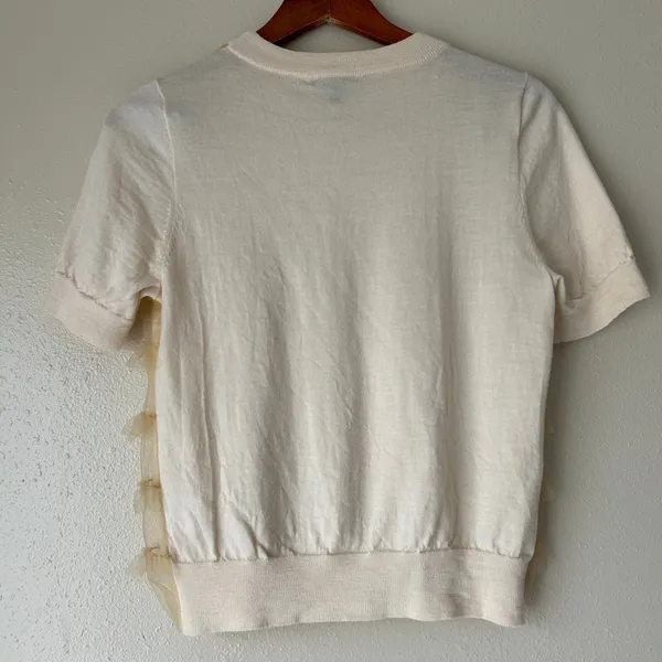 J. Crew Wool Blend Coquette Ruffle Short Sleeve Pale Yellow Sweater Size Medium - Image 8