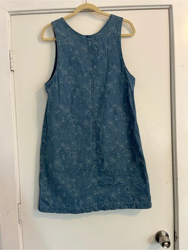 Christopher & Banks Embroidered floral Denim Mini Dress blue Jean size small - Image 7