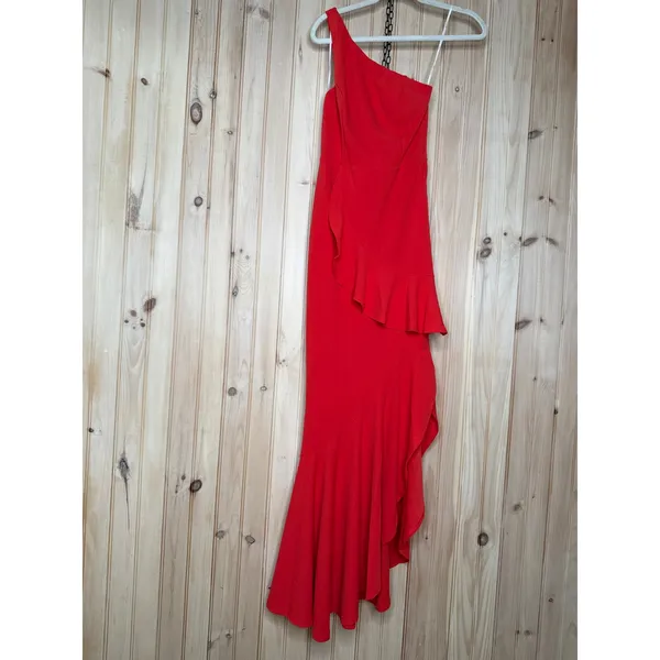 NWT Lulus Dramatic Persona Bright Orange One-Shoulder Ruffled Maxi Dress Sz XS - Image 2