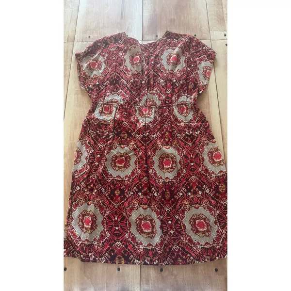 Xhilaration Womens XL Red Geometric Medallion‎ Empire Waist V-Neck Rayon Dress - Image 4