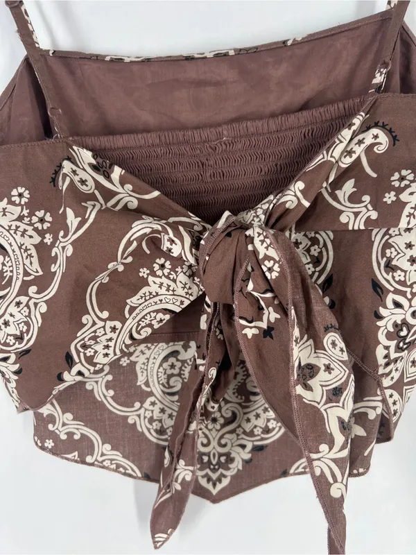 American Eagle AE Bandana Top Mauve Paisley Tie Back Size S - Image 6