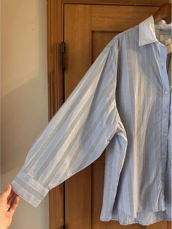 NWT Aerie Oversized Button Down Shirt Cotton Blue Striped Women’s Large - Image 2