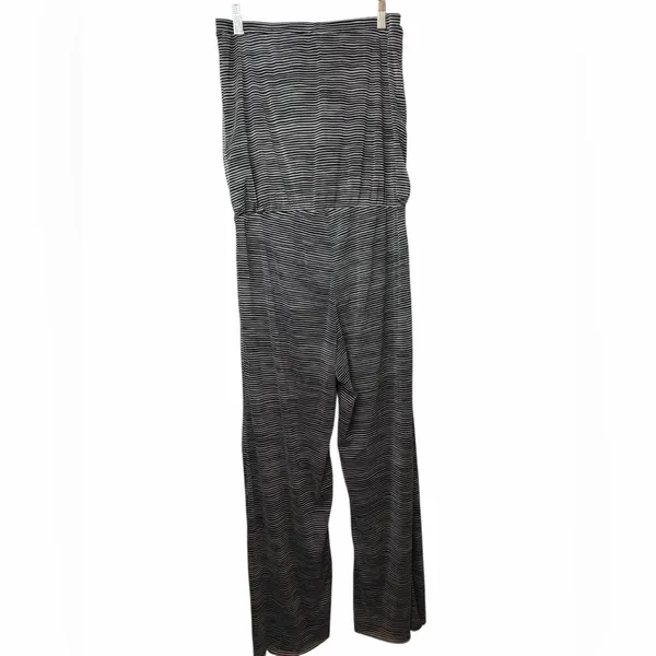 CYNTHIA ROWLEY Black White Stripe Strapless Jumpsuit - Image 2