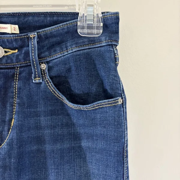 Levis Classic Mid Rise Skinny Jeans Womens 2 Dark Wash Blue Denim‎ Pants - Image 13