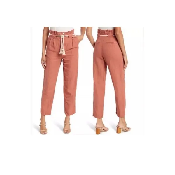 Veronica Beard Karter Paperbag Linen Blend Casual Crop Pants Mocha woman’s 12 - Image 4