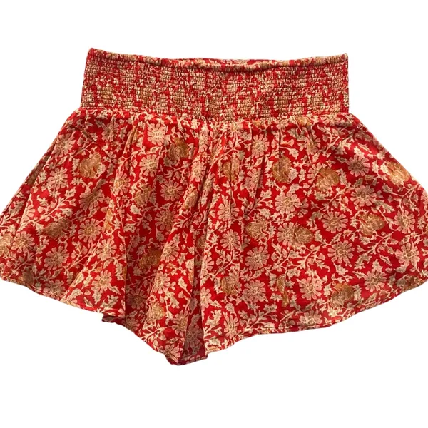 Free People Say It's So Cotton Ruffle Shorts Red Floral Combo Boho Size Small - Image 7