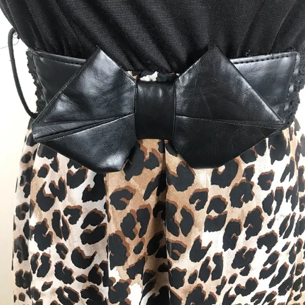 Vintage Y2K strapless bow embellished belted Hi/low leopard print mini dress‎ - Image 5