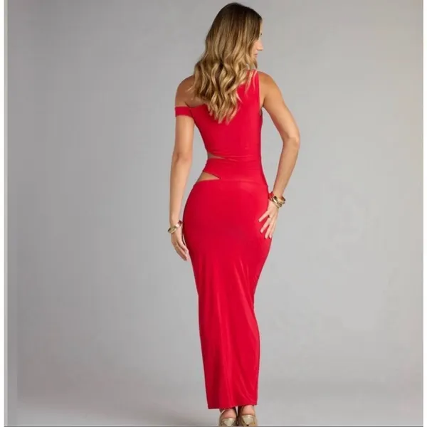 Windsor Red Own The Night One-Shoulder Cutout Knit Stretch Maxi Dress Sz Medium - Image 2