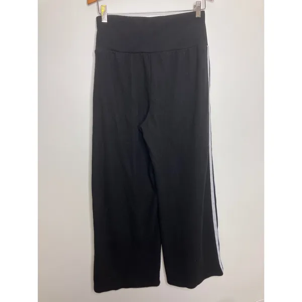 Halara Wide Leg Pants Women M Petite Black Excellent Side Stripe Ribbed Rib Knit - Image 5