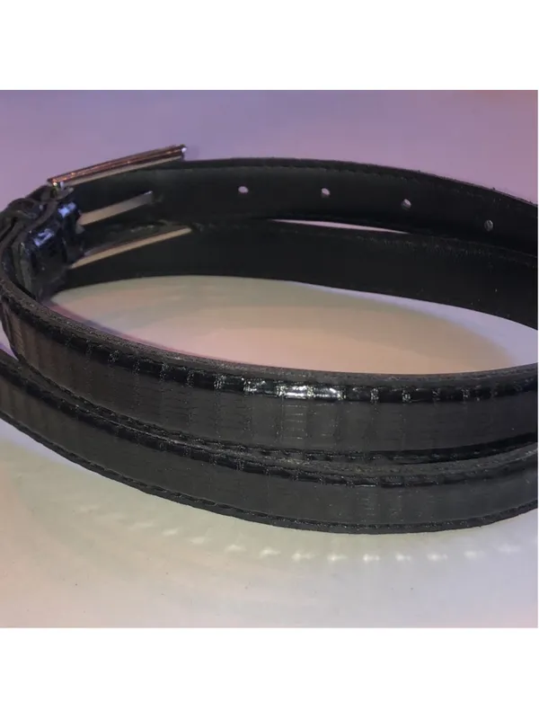 Black Faux Leather Belt with Silver Buckle Medium Large - Image 2