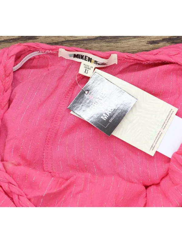 NWT Miken Juniors Tiered Dress Swim Cover Up I9672P544 Hot Pink Lurex Stripe XS - Image 7