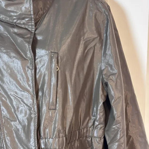 Liz Claiborne Lightweight Utility Jacket Women's L Metallic Brown Zip Snap Waist - Image 3
