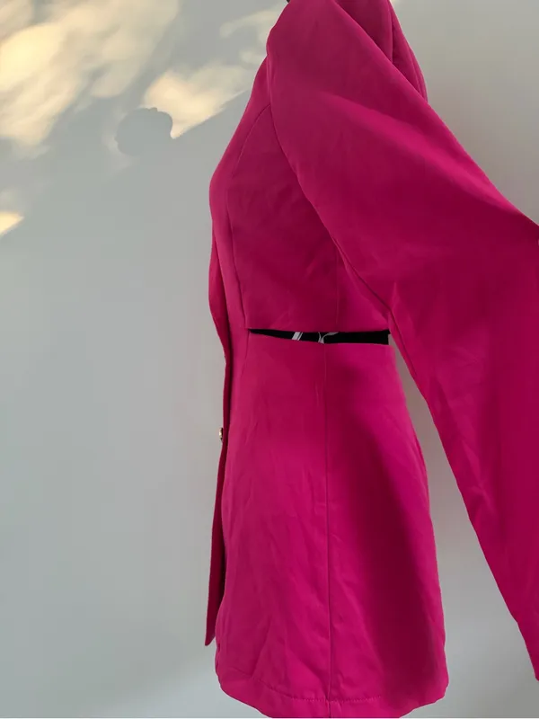Lulus Ahead of the Trend Hot Pink Long Sleeve Blazer Romper - Image 4