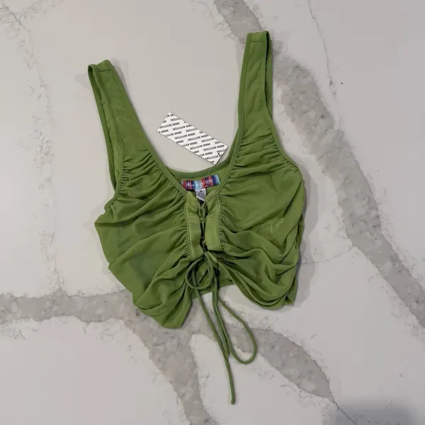 Urban Outfitters NWT Ruched Lace Up Cropped Sheer Tank Top Women’s Medium Green - Image 5