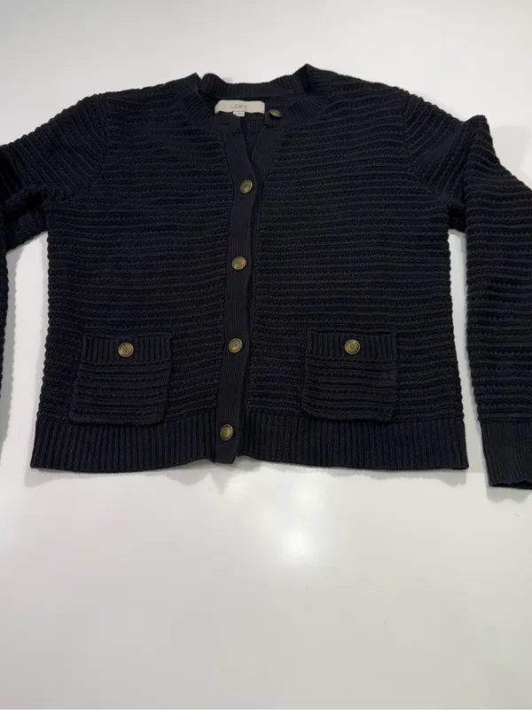 LOFT Black Button-Front Knit Cardigan Size Medium - Image 2