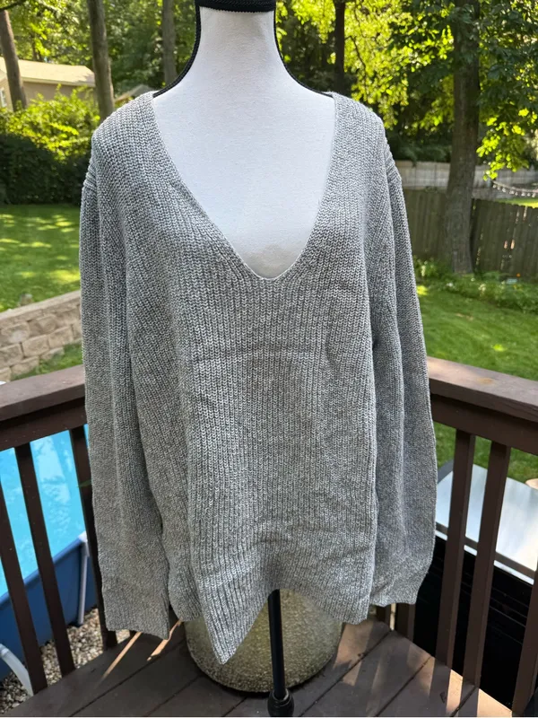 J.Crew Mercantile V-Neck Textured Sweater Top in Gray Heathered Size XL - Image 2
