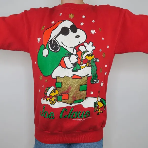 Vintage 70s Peanuts Snoopy Joe Claus Christmas Sweatshirt - Image 2