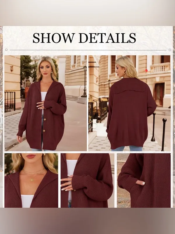 Lightweight Hooded Button-Front Cardigan in Taupe - Image 9