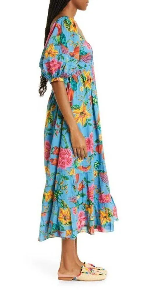 FARM RIO Toucans Garden Midi Dress in Blue Size Small - Image 9