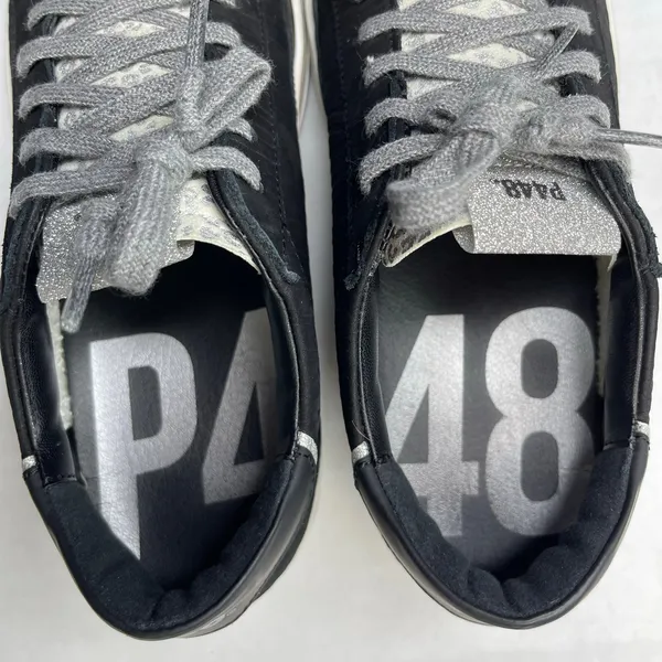 P448 John W sneakers 37 US 7 black silver metallic leopard print lace-up low top - Image 12