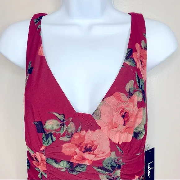 Lulus Amore To See Burgundy Floral Ruched Dress Size M NWT‎ - Image 6