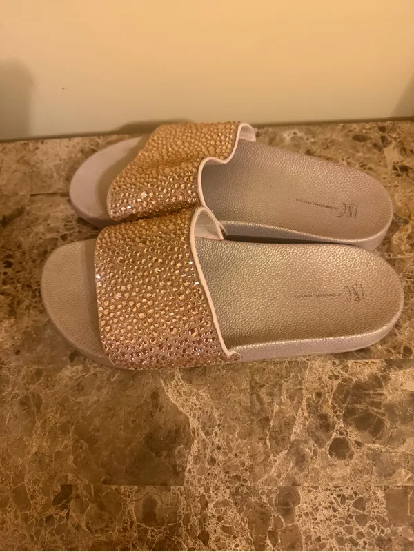 INC International Concepts Rose Gold Crystal Slide Sandals - Image 6