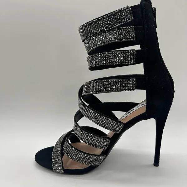 Steve Madden Heels Women 9 Black Malika Open Toe Strap Sandals Wedding Party NEW - Image 2