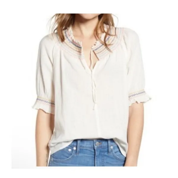 $82 Madewell Rainbow Smocked Peasant Top M - Image 2