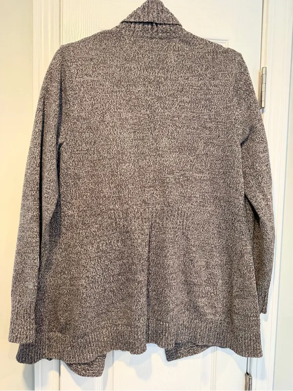 L.L. Bean Size S Gray Open Front Cotton Blend Ribbed Trim Cardigan Sweater - Image 6